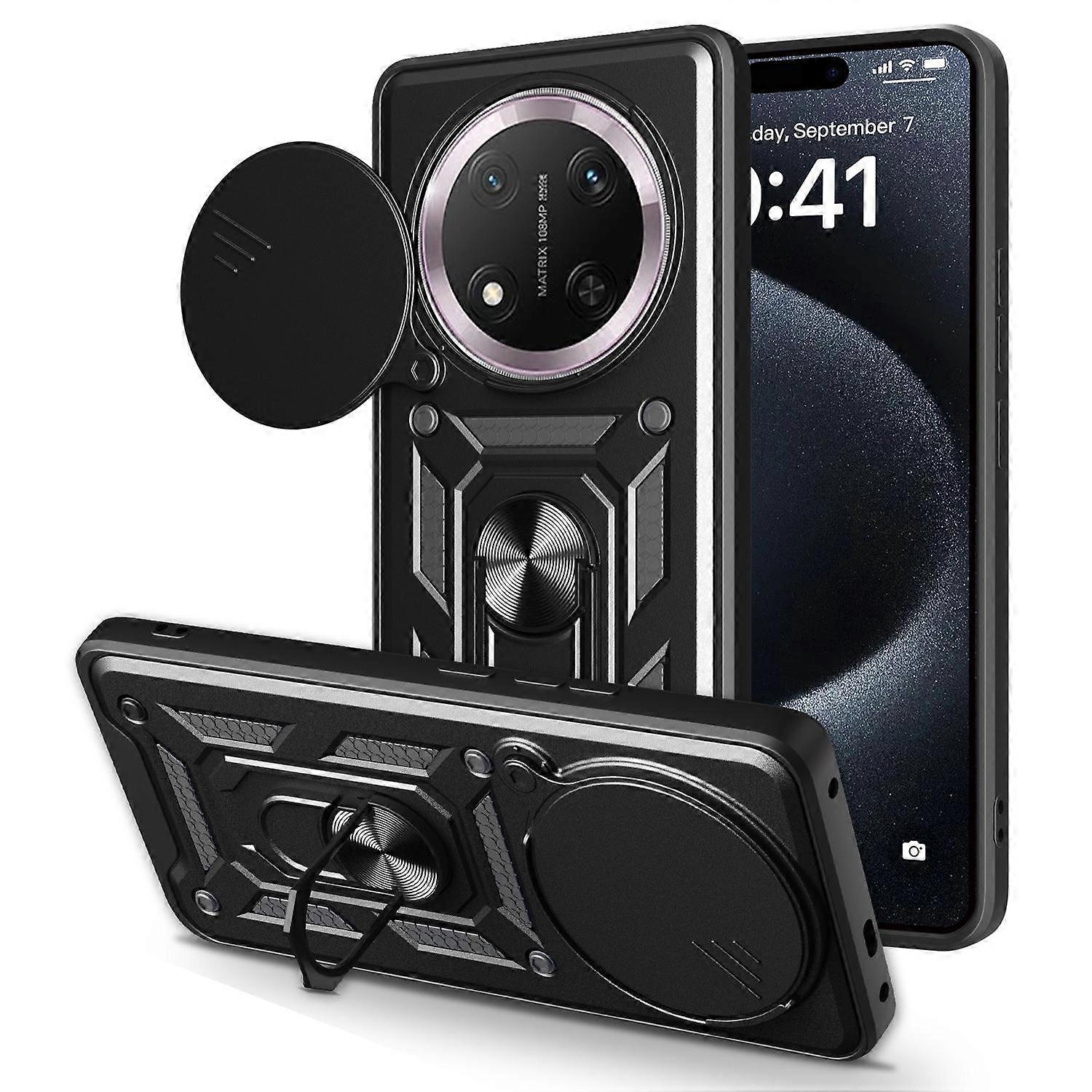 For Honor Magic 7 Lite / X9c Sliding Camera TPU Hybrid Protective Case Ring Black
