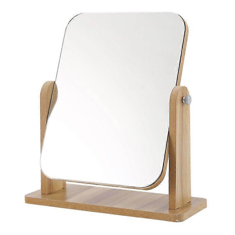 2 PCS Desktop Wooden Makeup Mirror