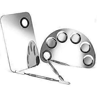 2pcs Makeup Mixing Palette Stainless Steel Cosmetic Palette Professional Nail-art Palette With Spatula Tool For Mixing Foundation Eye Shadow Nail-dery