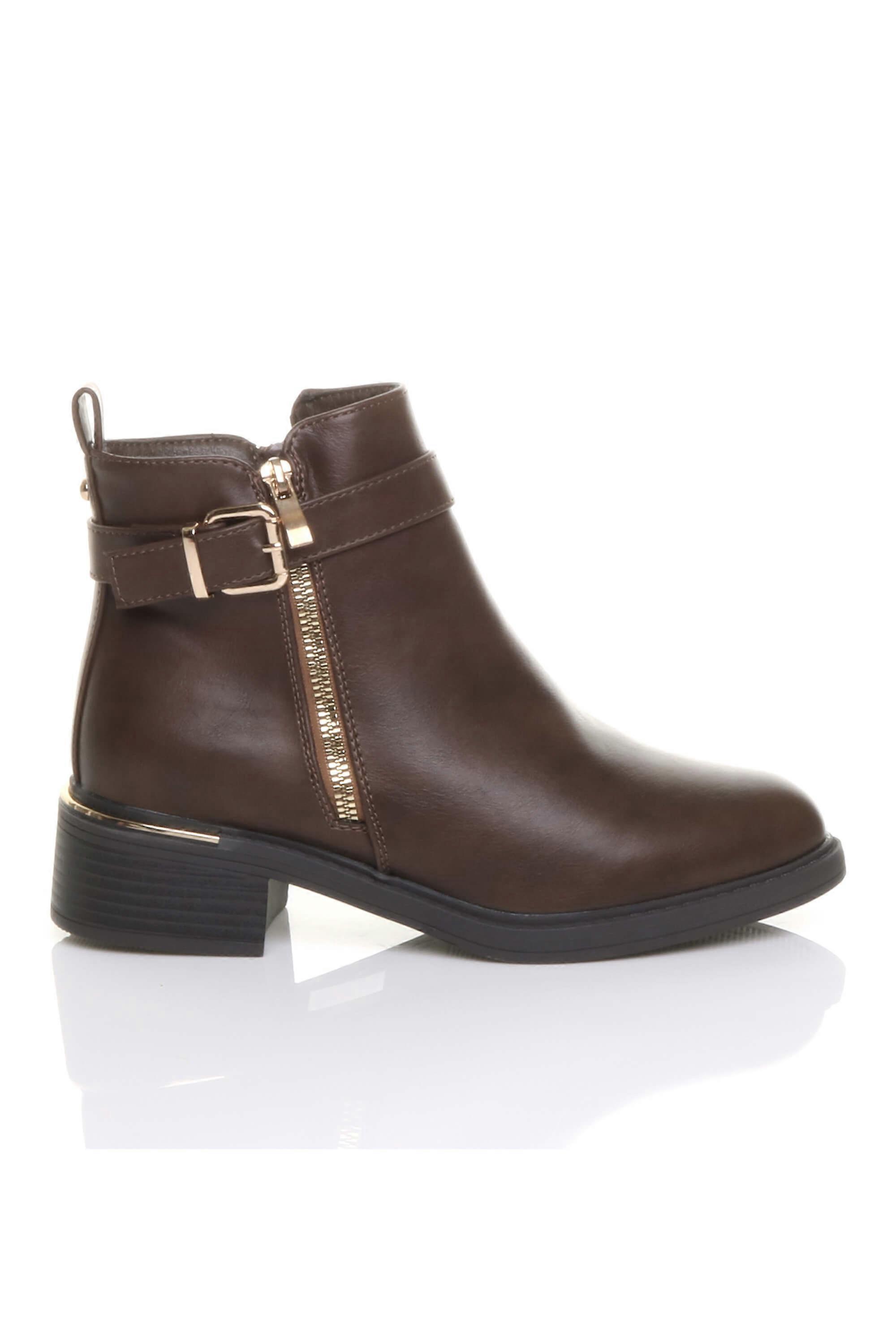 Gold Zip Chunky Sole Buckle Ankle Boots