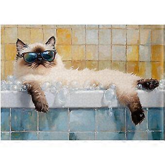 Himalayan Cat Taking Bubble Bath Jigsaw Puzzle - Himalayan Cat on a Bathtub in Bathroom - Pet Shower Decor Puzzles SQZ771