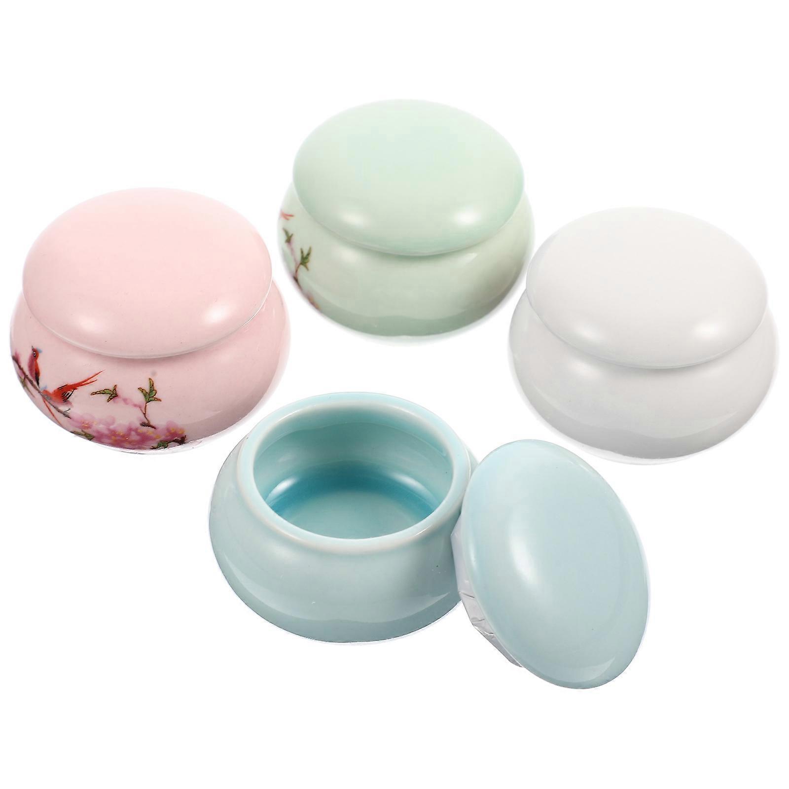 Rouge Bottles Ceramic Jar for Storage 4Pcs Chic Ceramic Flower Pattern