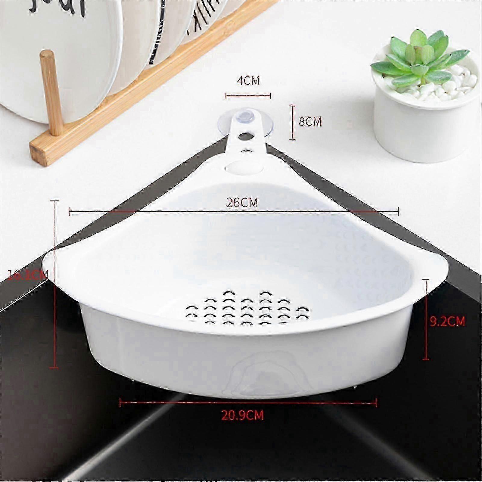 Kitchen Sink Strainer Basket, White PP Triangular, with Suction Cups for Stable Placement, Easy Draining, Compatible with Kitchen Corner Drains