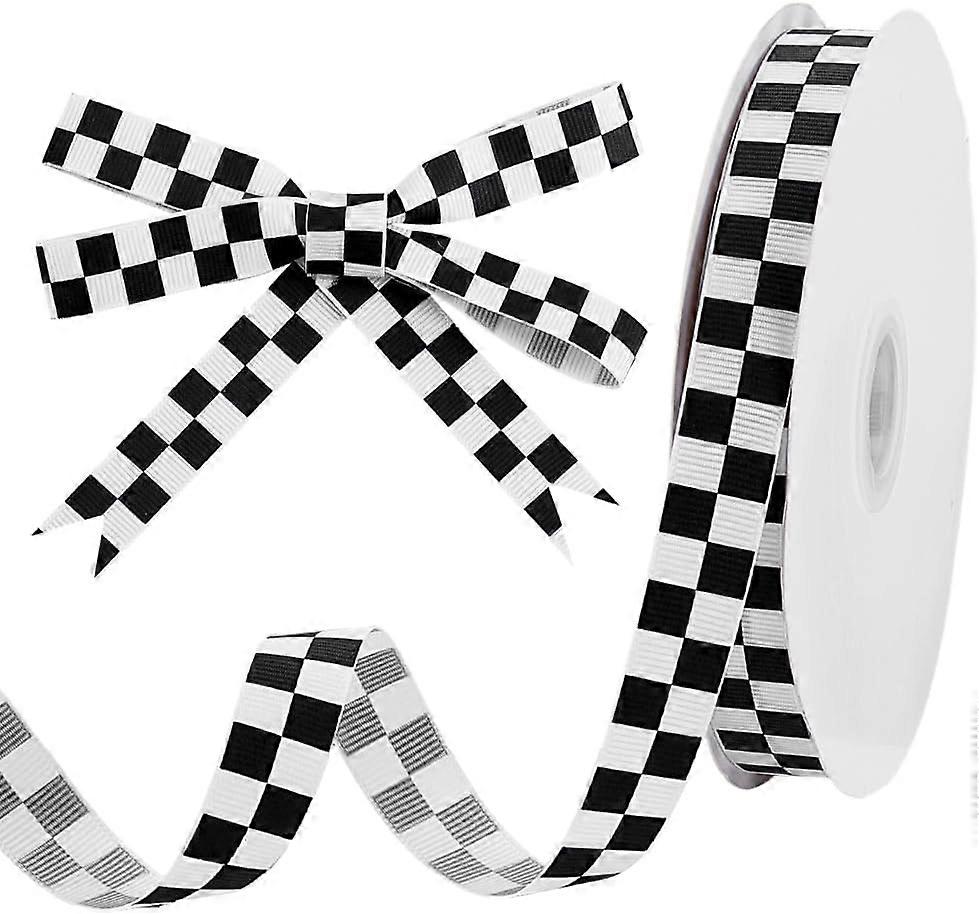Check Pattern Polyester Ribbons for Gift Packaging Black 5/8 inch(16mm) 50.00 Yards(45.72m)/Roll