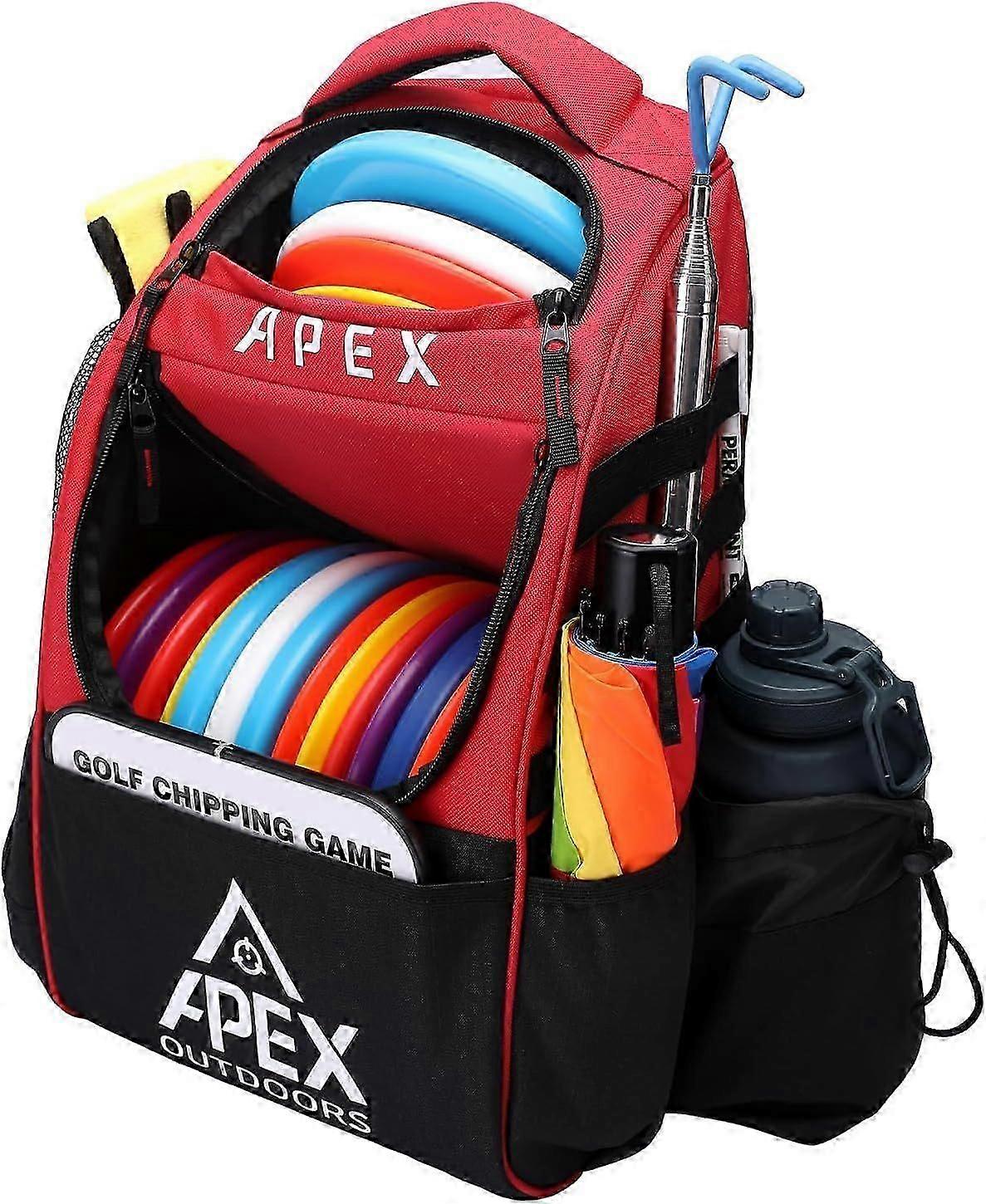 Red Disc Golf Backpack, Holds Over 21 Discs, Multiple Storage Pockets