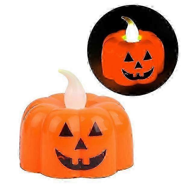 Halloween LED Candle Light, Plastic Pumpkin Lamp with Spider Web Pattern-64