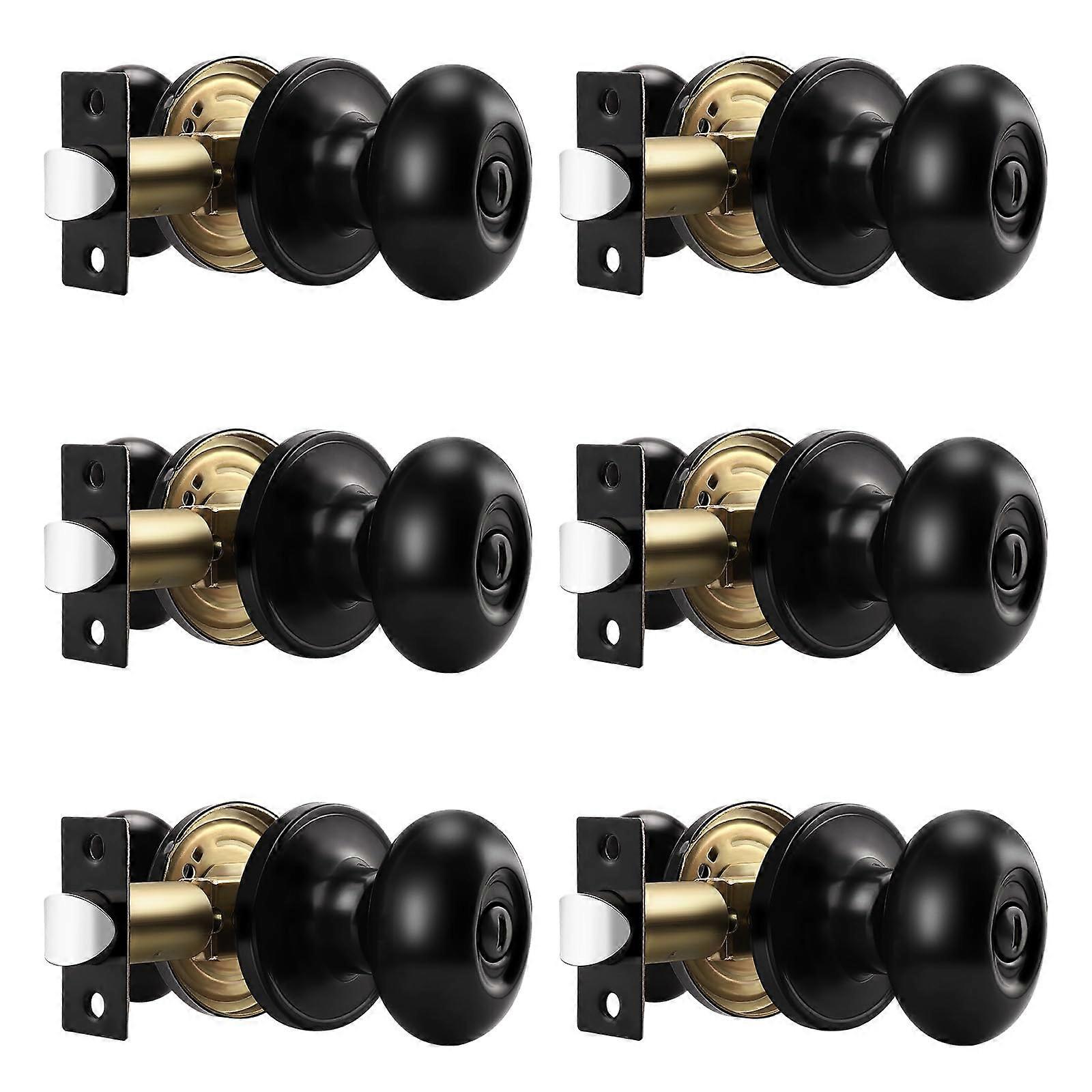 6 Pack Matte Black Privacy Door Knobs Set, Oval Egg Handle for Bedroom Bathroom, Keyless Lock