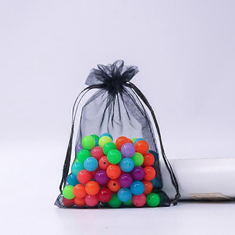 100pcs Rectangle Organza Drawstring Bags Black 12x9cm