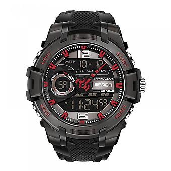Veeki Herren digitale Outdoor-Sportuhr, großes Zifferblatt 50M wasserdichte elektronische Multifunktions-Armbanduhren für Männer Taktik LED-Alarm StoppuhrRot
