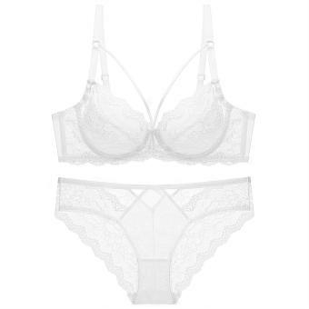 European and American sexy lace underwear with large breasts and small anti-sagging bras, ultra-thin non-sponge breathable large-size underwear set