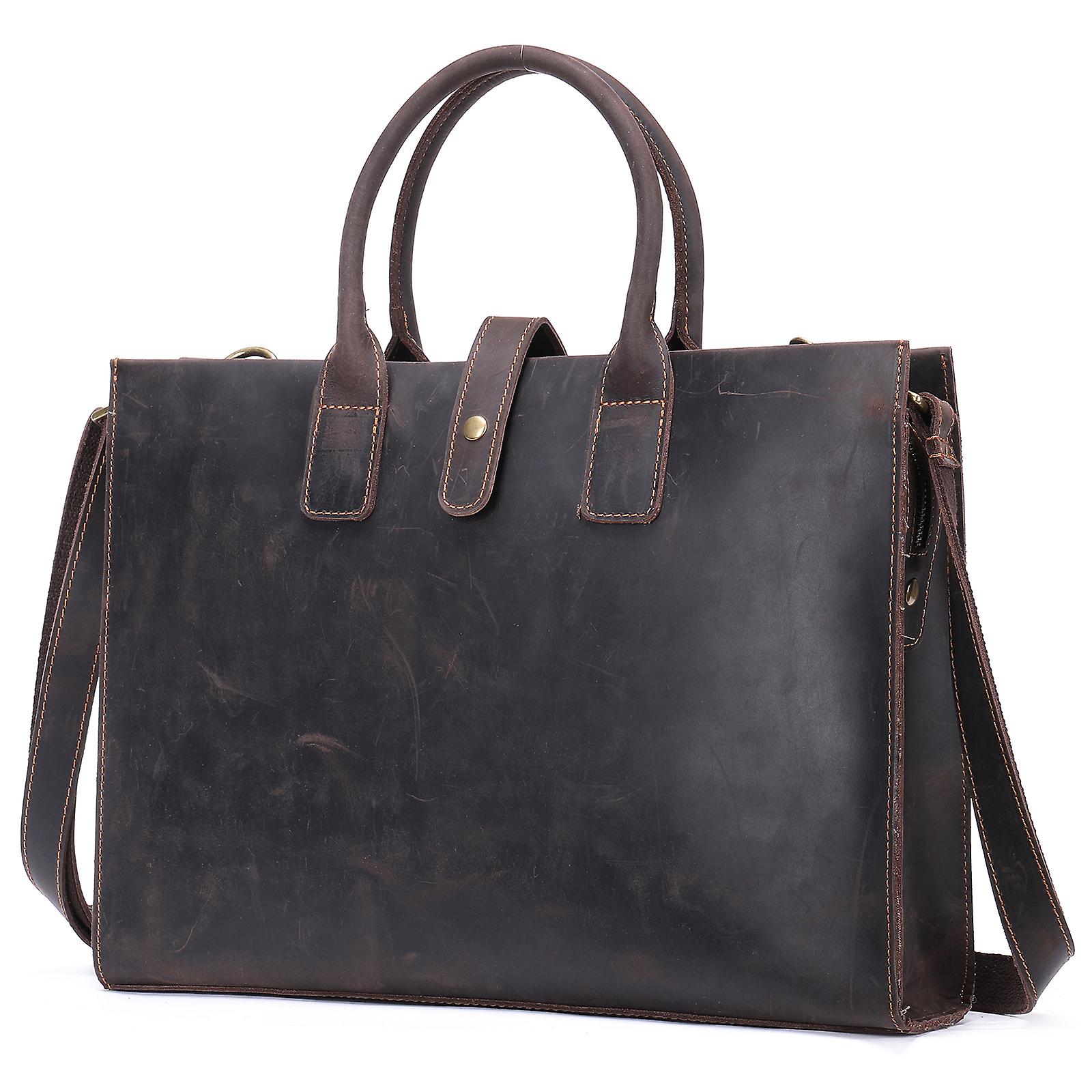 2022 Nya väskor män äkta läder 14 tums bärbar portfölj affärshandväska mans datorväskor retromode herrväskor