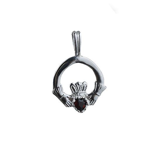 Silver 20x15mm Garnet set Claddagh Pendant
