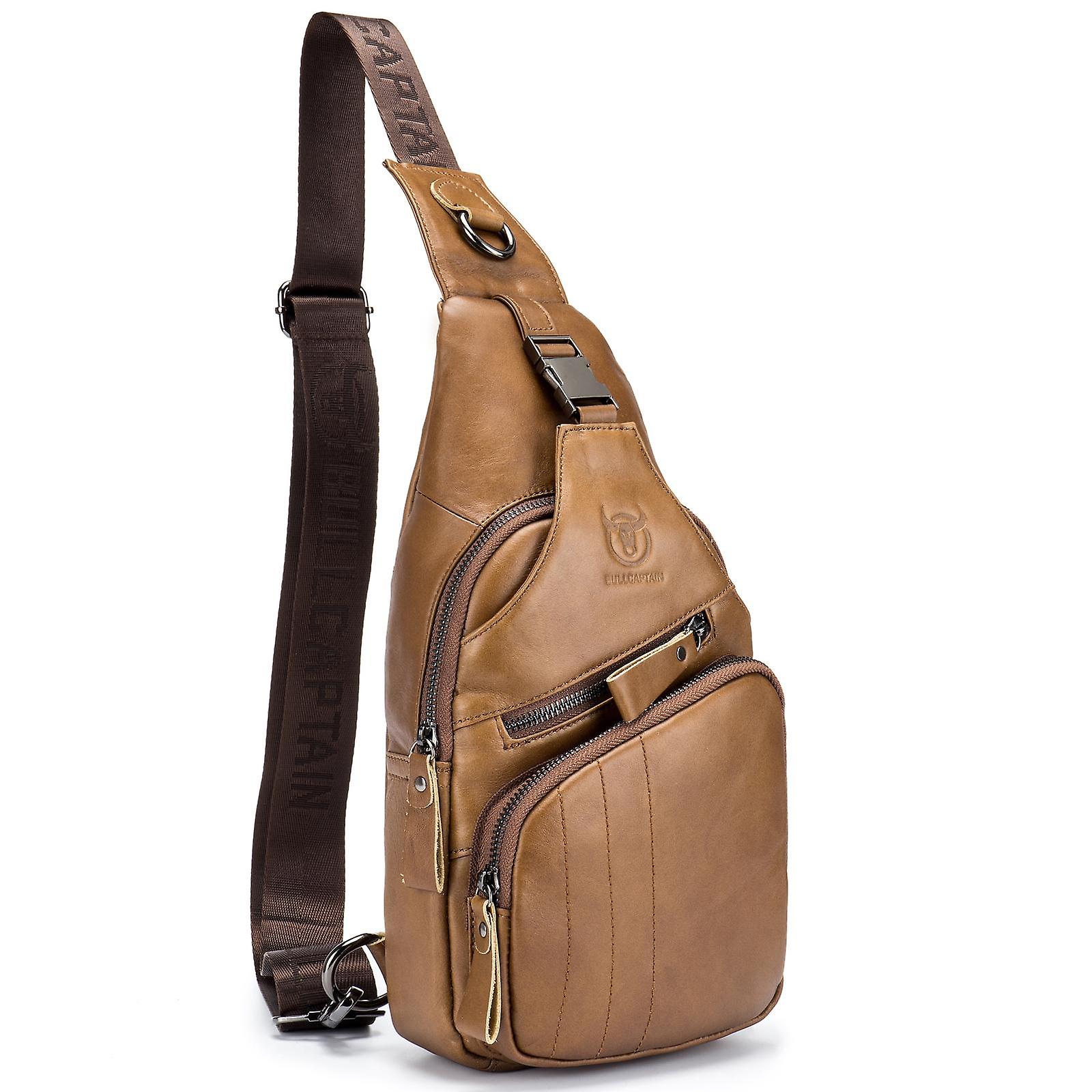 Män Slingväska Vattentålig stöldskydd läder bröstpaket Cross Body väska axelryggsäck Casual