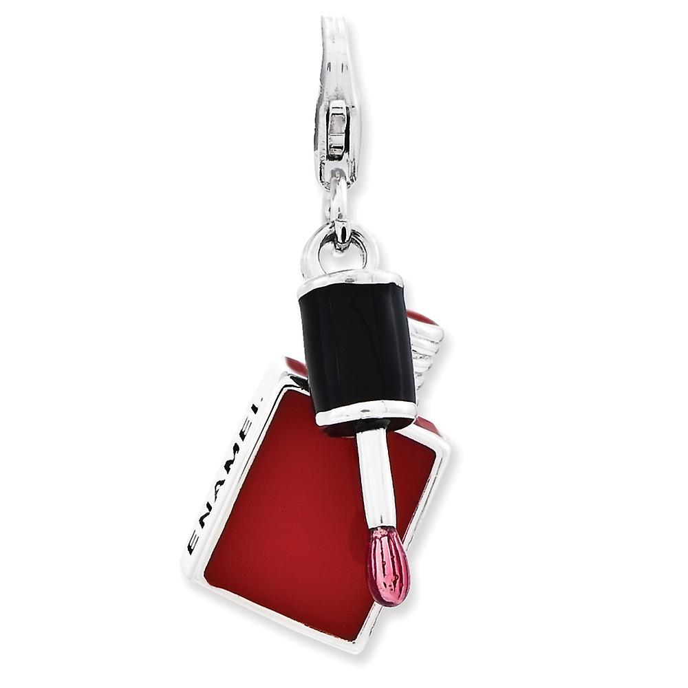 925 Sterling Silver Polished Fancy Lobster Closure Enameled 3 d Fingernail Polish With-Lobster Clasp Charm 40x14mm Wide