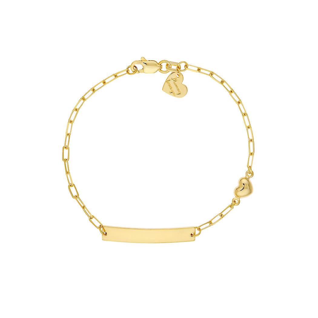 14k Yellow Gold Paper Clip Chain Bracelet ID-Bracelet With Love Heart 6 Inch Link-Bracelet