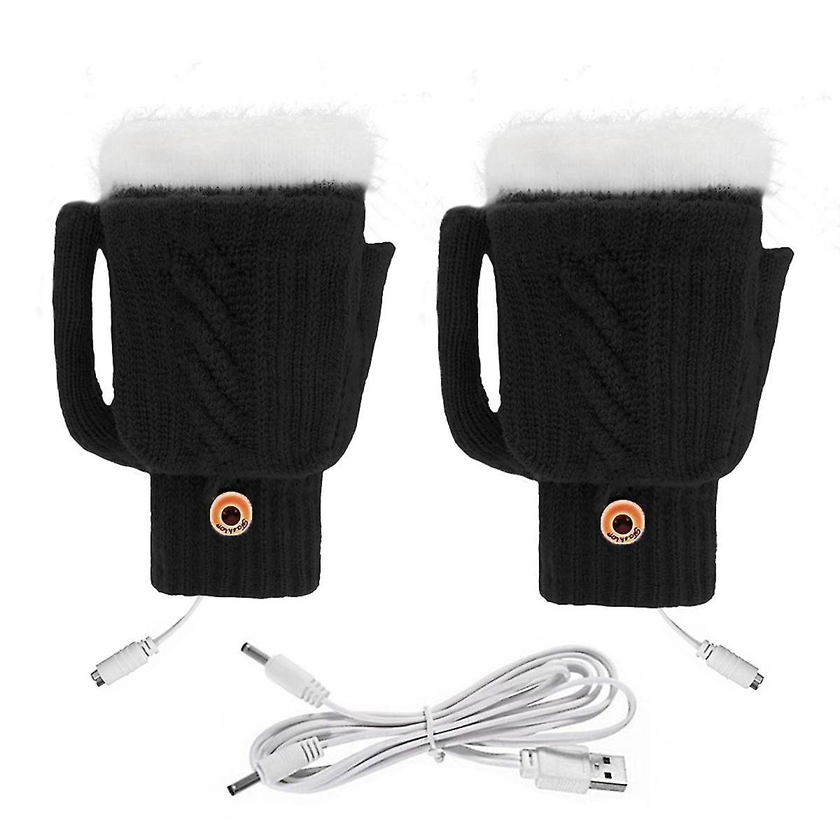 Usb Electric Heated Gloves Double-sided Heating Gloves Waterproof Adjustable Temperature Black