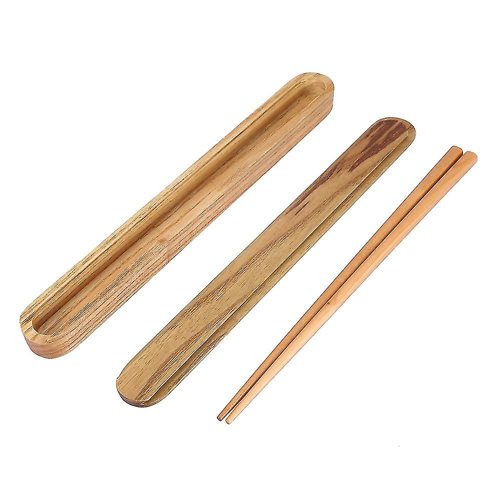 Portable Wooden Chopsticks Pull Out Chopsticks Box Case Tableware Dinnerware Light Wood Color