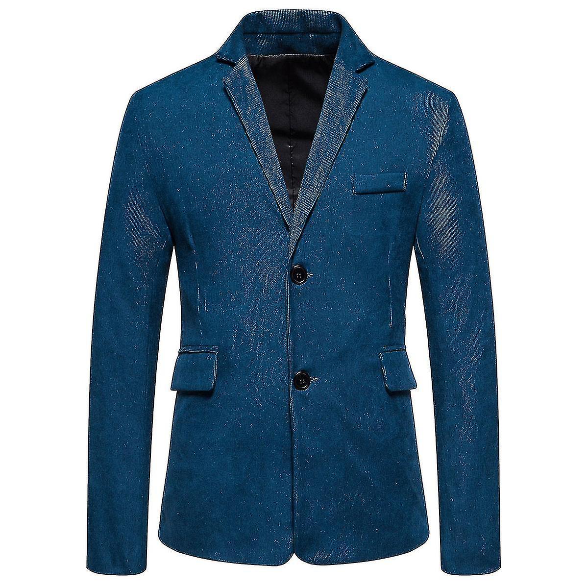 Menns Casual Solid Colour 2 Button Corduroy Blazer