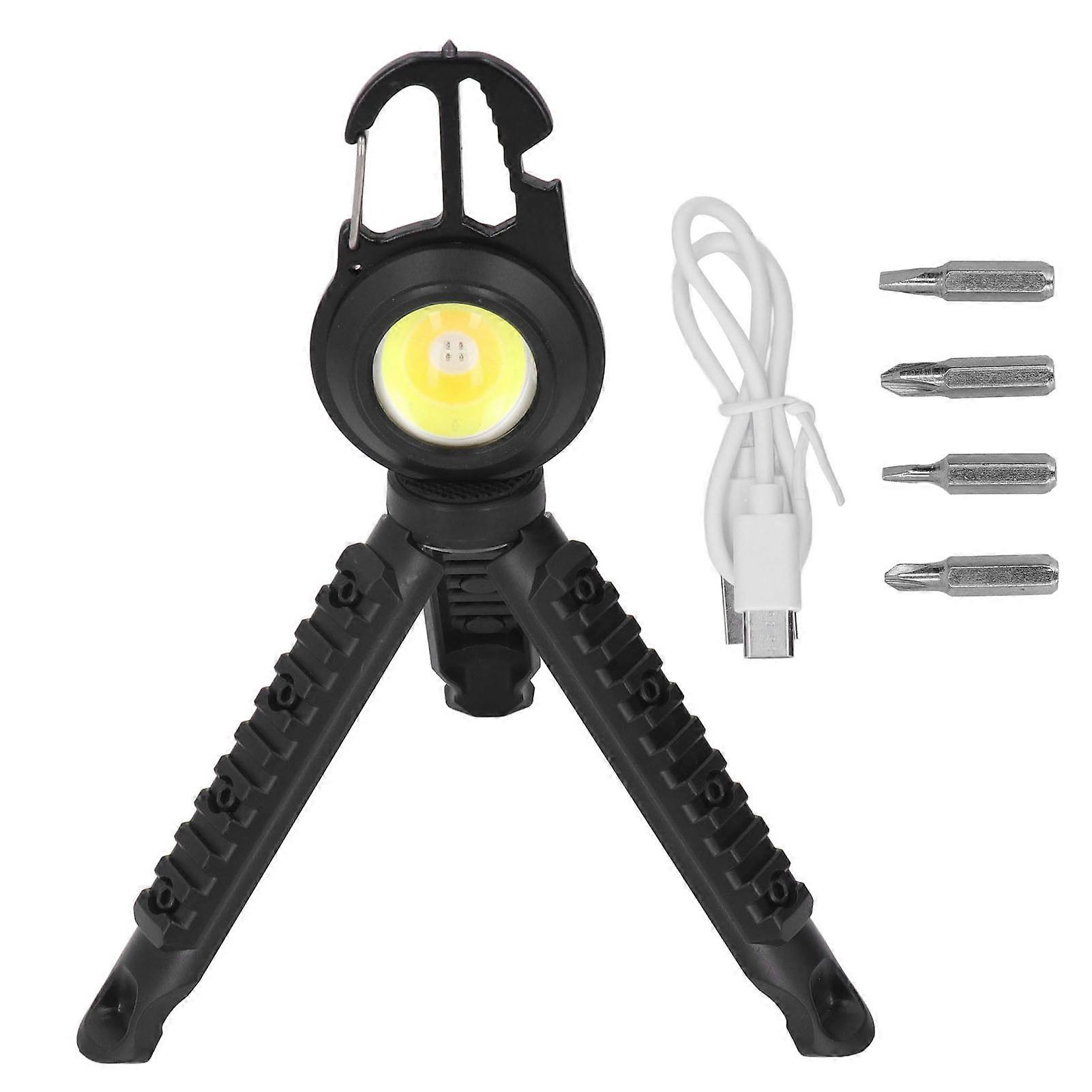 COB Small Flashlight Rechargeable with 3 Light Modes, Portable Black Pocket Light with Tripod for Fishing and Home Use
