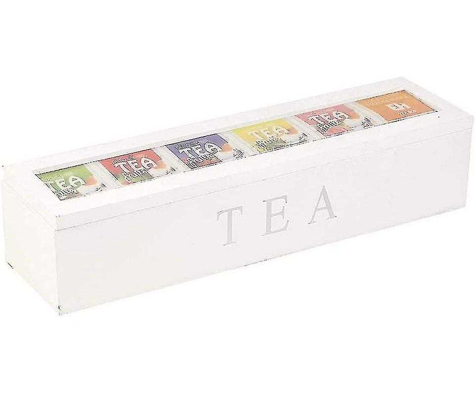 Scatola da tè in scatola di tè in bambù con scatola di bustine di tè a 6 scomparti Bianco