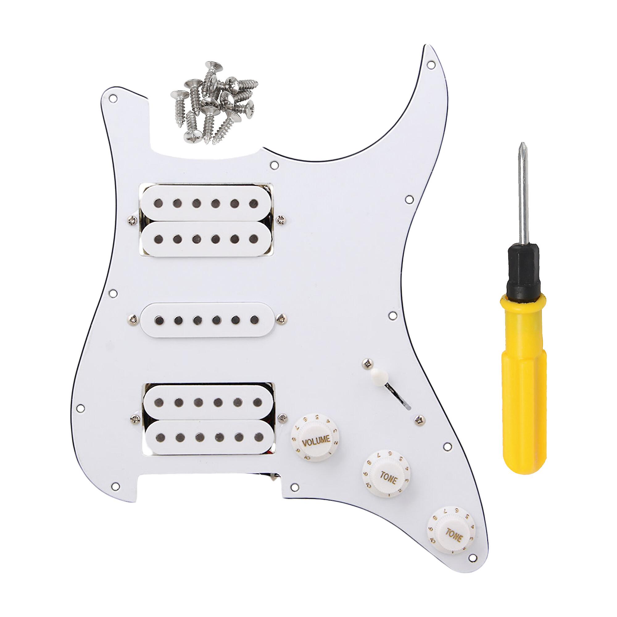 White Electric Guitar Pickguard 3-Ply HSH with Dual Coil Pickups Kit