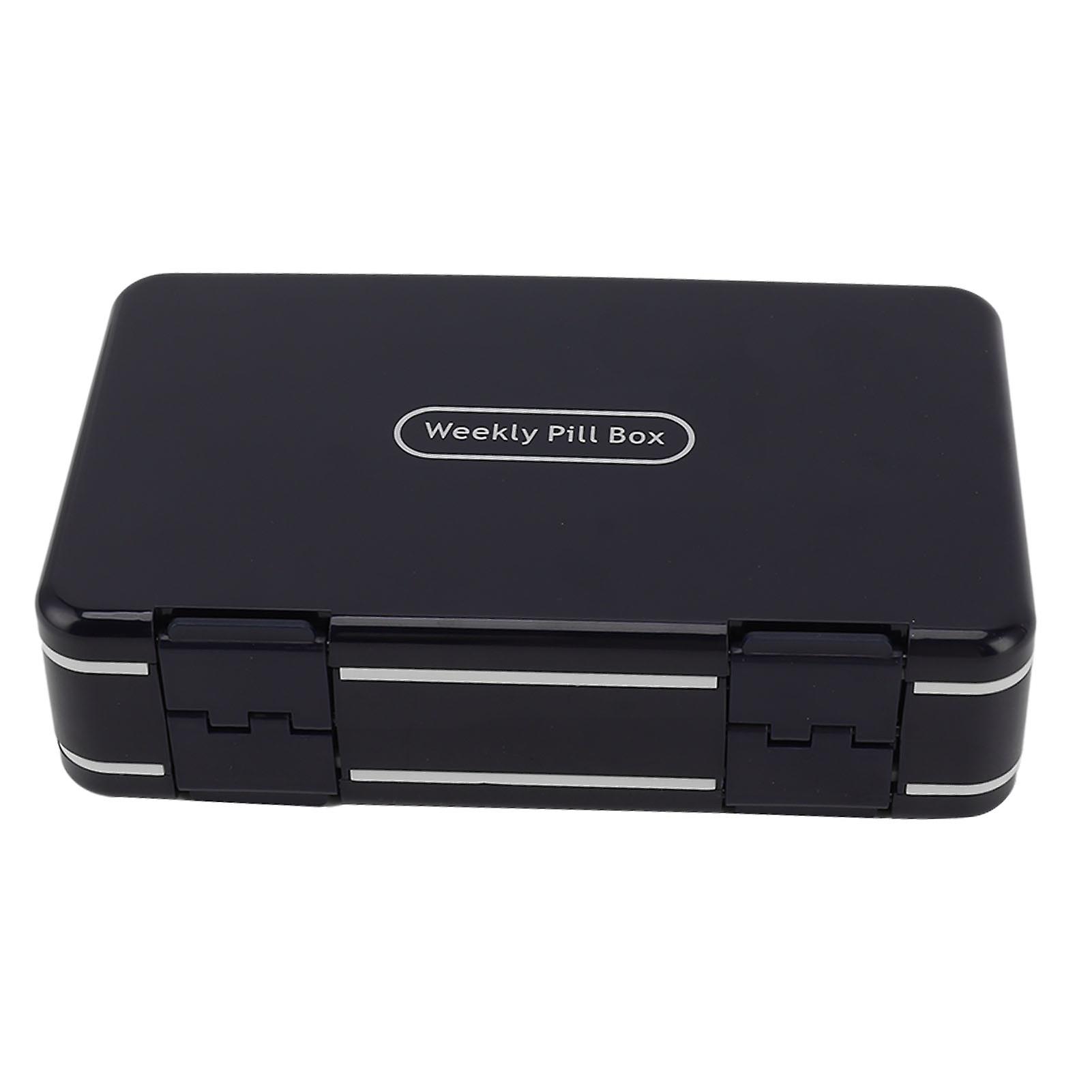 Weekly Medicine Container Easy To Open Sealed PP 24 Cells Double Layer 7 Day Vitamins Organizer for Vitamins Supplements Blue