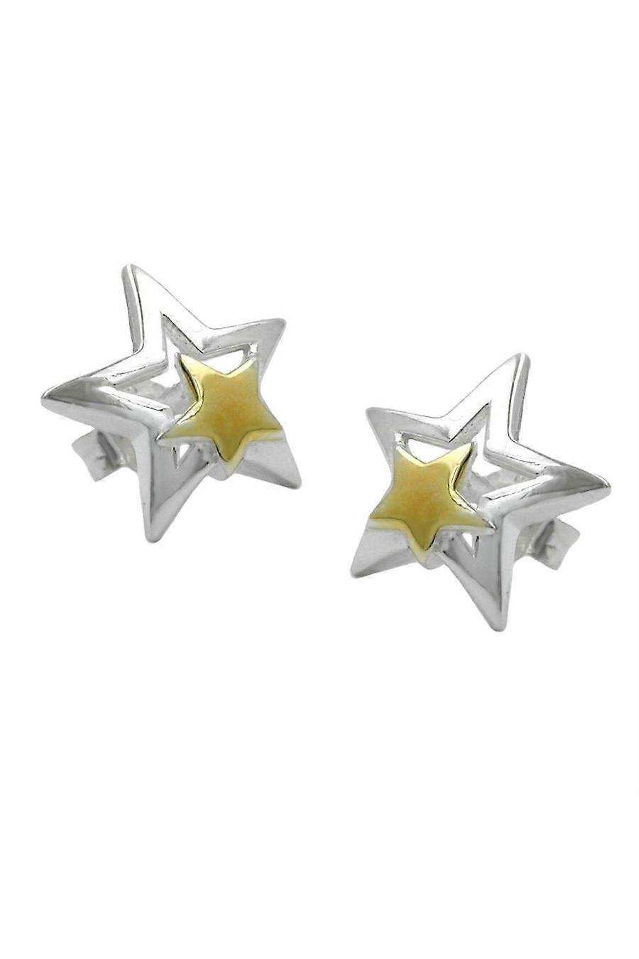 Stud Earrings Star Two Tone Silver 925 - Gl91793