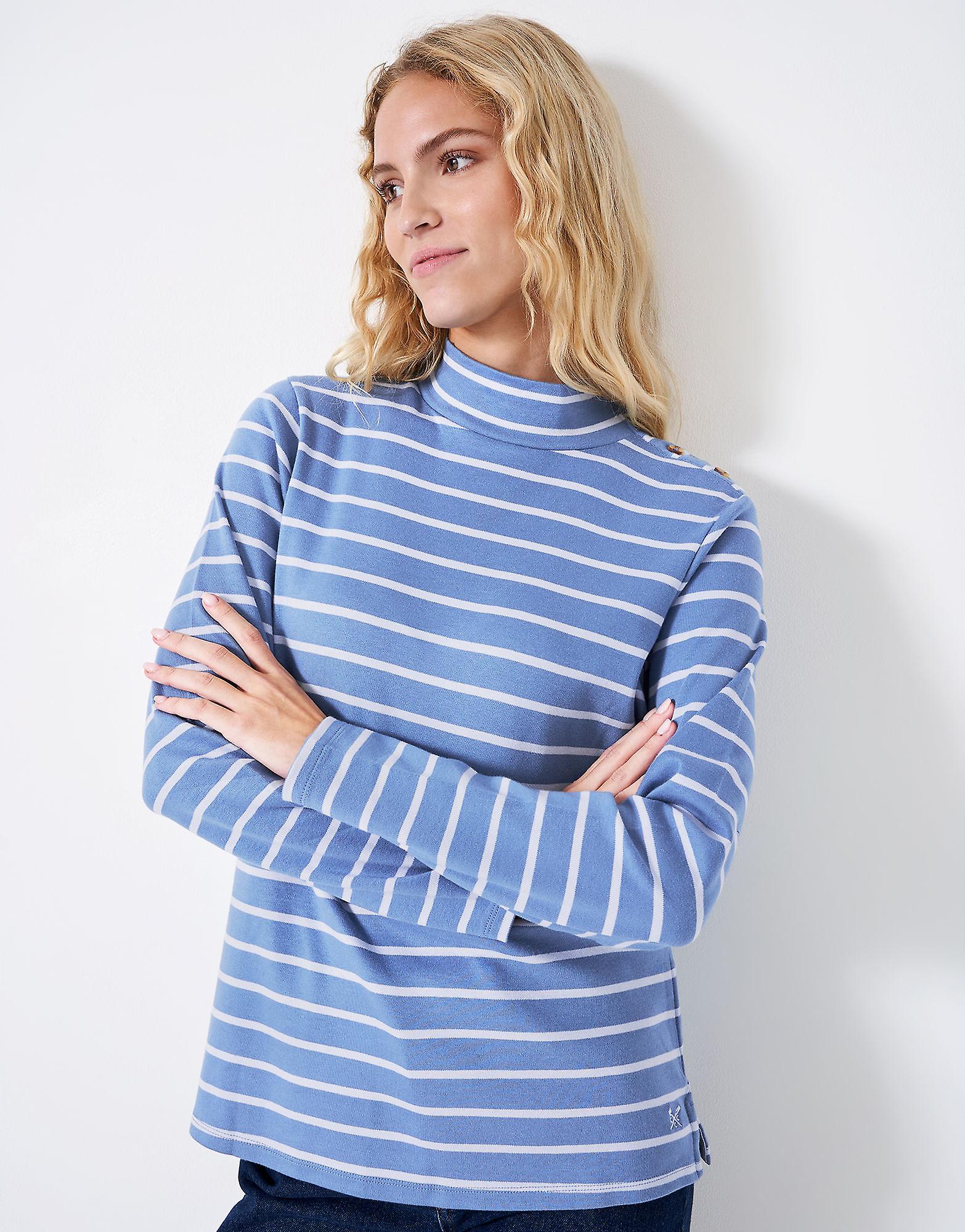Crew Clothing Button Neck Breton Top in Navy