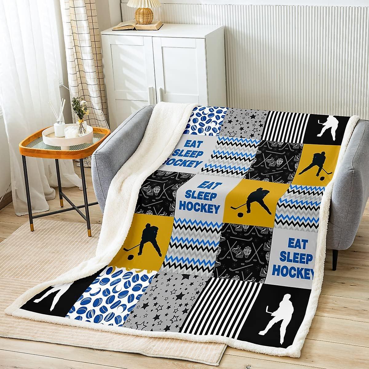 Kerota Ice Hockey Throw Blanket Kids Hockey Player Hockey Punk Plush Blanket for Bed Sofa Winter Spo