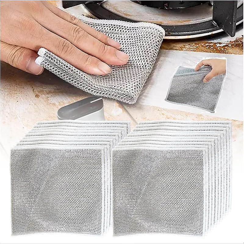 Multipurpose Wire Miracle Cleaning Cloths, 2024 Upgrade Metal Wire Dish Towels Non-Scratch Wire Dishcloth, Double Layer Reusable Wet and Dry Cleaning