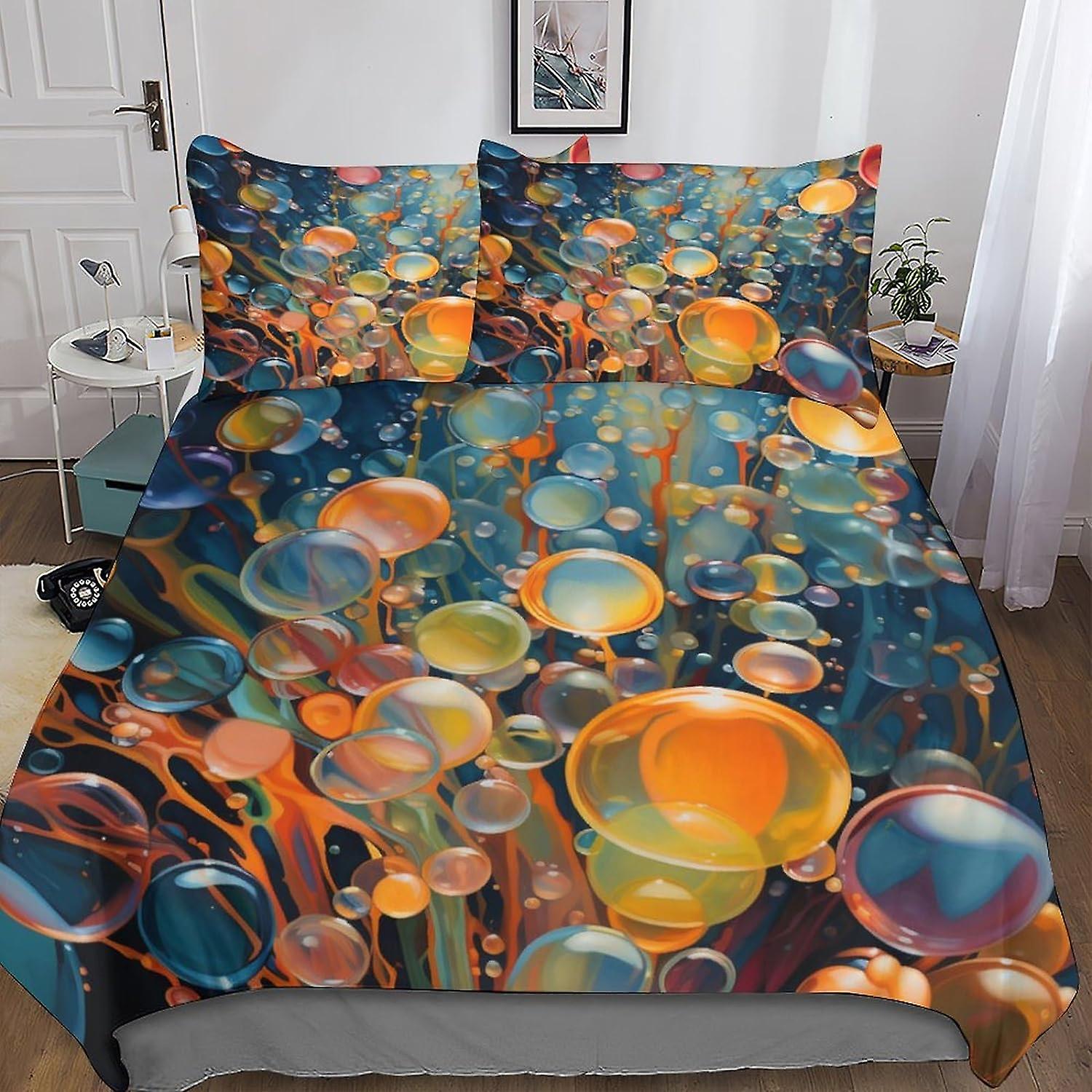 VCLUST Aquarell Blasen Bettbezug Set 3D Bettwäsche Set Bunte Blasen Bettdecke Bezug Set Tagesdecke Bezug Mikrofaser 3-teiliges Set Bettbezug mit