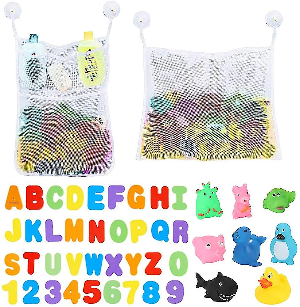 2 Pcs Mesh Bath Storage Toys 36 Pcs Bath Letters And Numbers 6 Pcs Ultra Strong