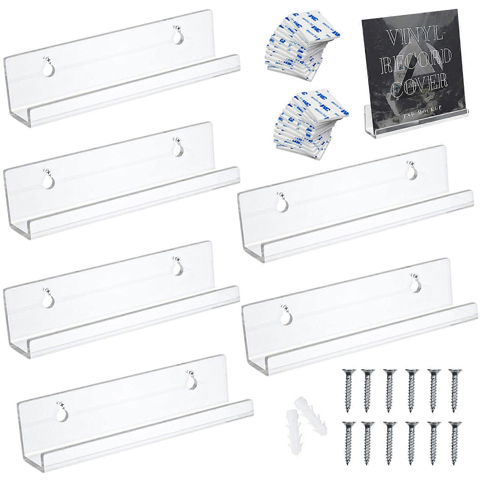 Acrylic Record Rack Wall Mount CD Album Wall Display Rack Vinyl Wall Mount with 3M Backpack 6pcs