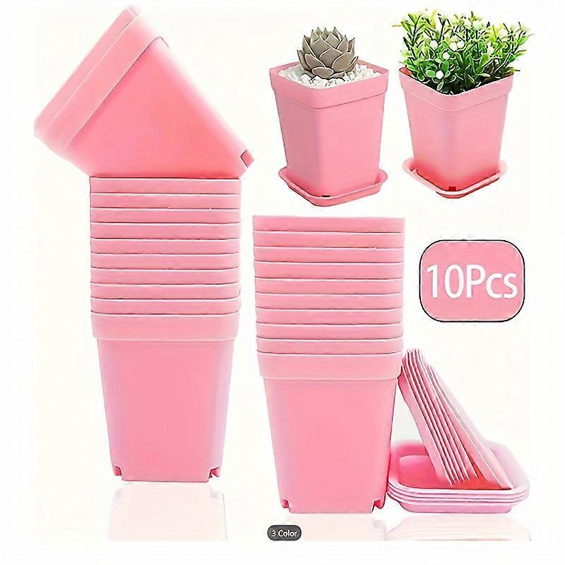 10pcs, Thickened Plastic Flower Pots, Succulent Square Small Flower Pots, Candy-colored Nursery Pots