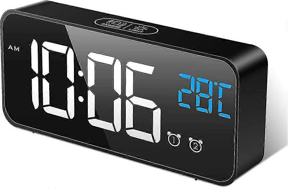 Led Digital Alarm Clock,acsergery Rechargeable Mirror Bedside Clock With