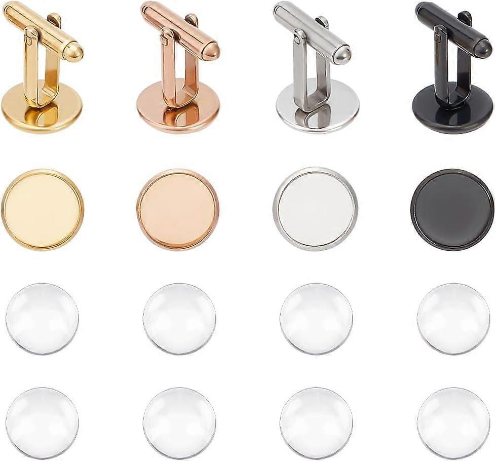 8Pcs 4 Styles Tray 12mm Stainless Steel Blank Cufflinks Making Kit Flat Round Dome Cuff Buttons With Glass Cabochon Tray Bezel Cufflinks for Button Cl