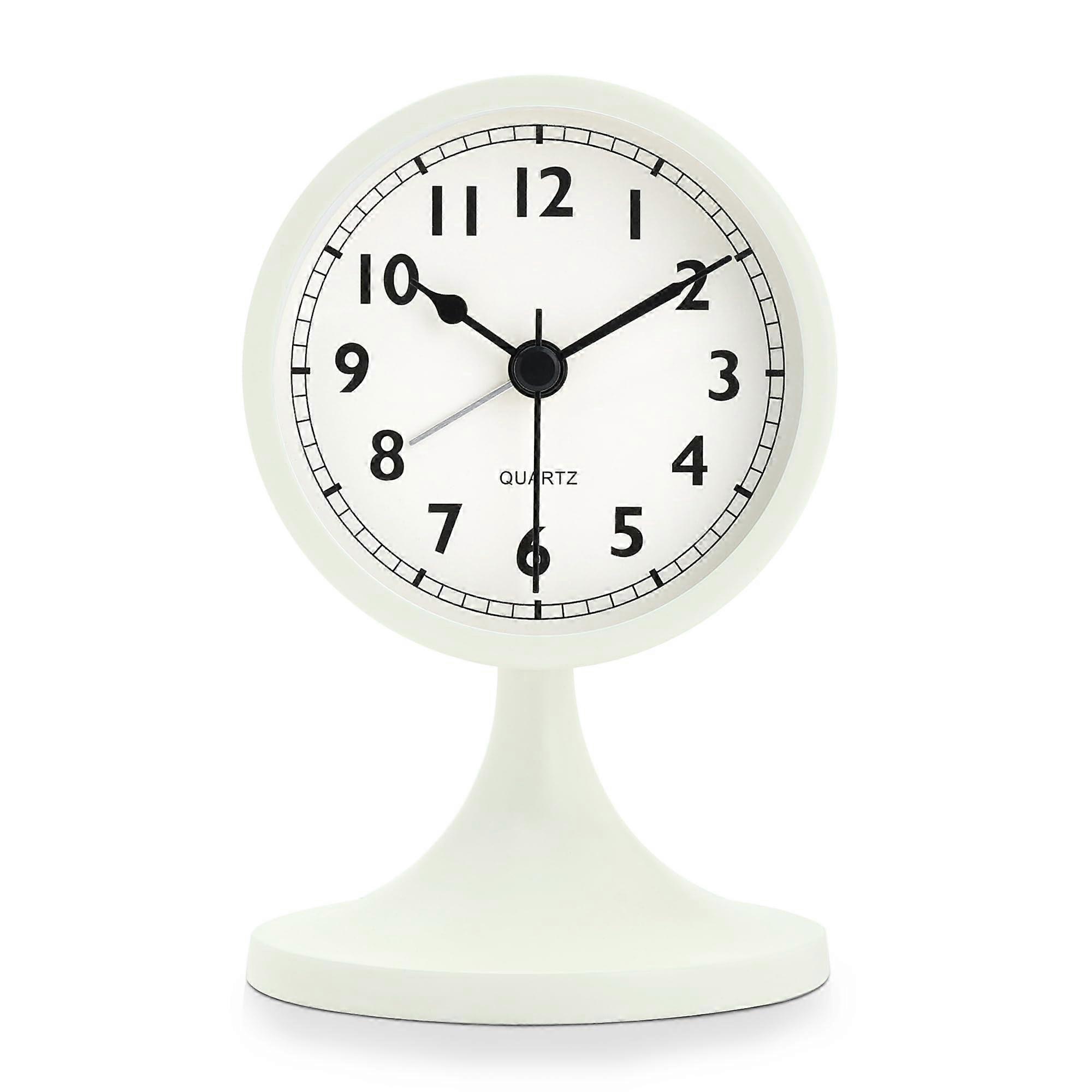 Alarm clock silent without ticking with night light and snooze function, small table clock analog for bedside table bedroom, cream colored