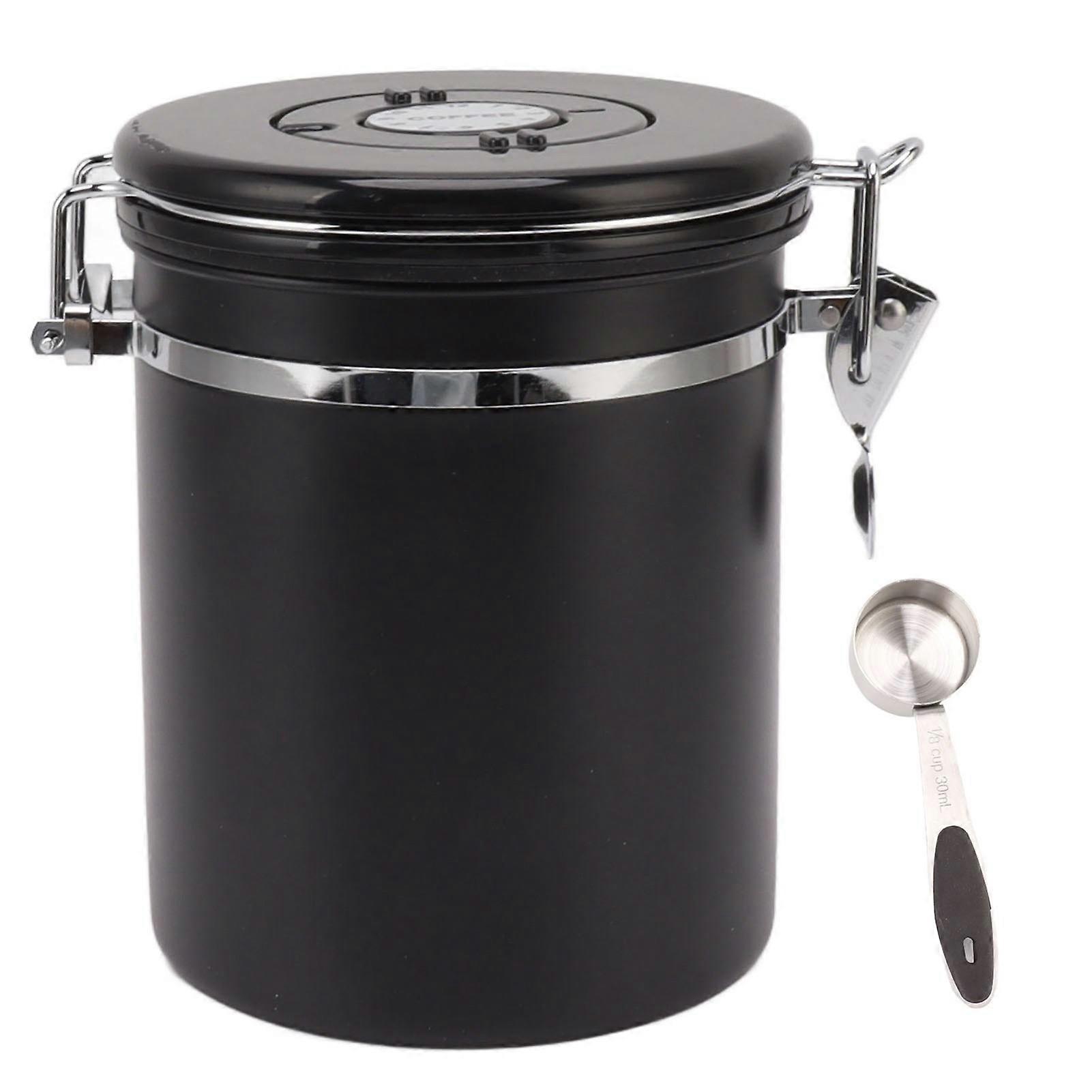 Coffee Bean Storage Container 304 Stainless Steel Exhaust Valve Coffee Bean Sealed Tank with Date Tracker and Scoop 1.5L (12x15cm / 4.7x5.9in)