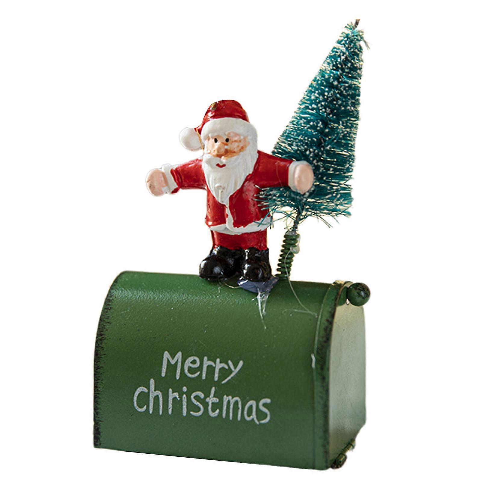 Christmas Mailbox Ornaments Mini Metal Mailbox with Santa/Snowman/Reindeer Xmas Tree Pendant Vintage Post Box Hanging Decor for Home Tree