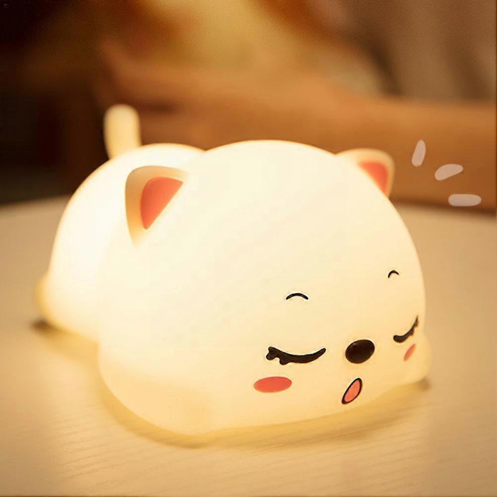 الطفل المحمول ضوء الليل، 7 ألوان أدى سيليكون القط مصباح، مصباح غرفة الطفل، USB قابلة لإعادة الشحن لطيف لون تغيير مصباح