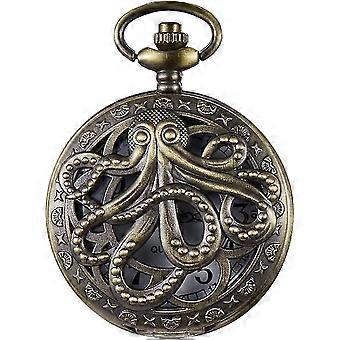 Vintage Bronze Pocket Watch Hollow Quartz Alloy Pocket Watch with Necklace Chain for Birthdays Gifts Fathers Day
