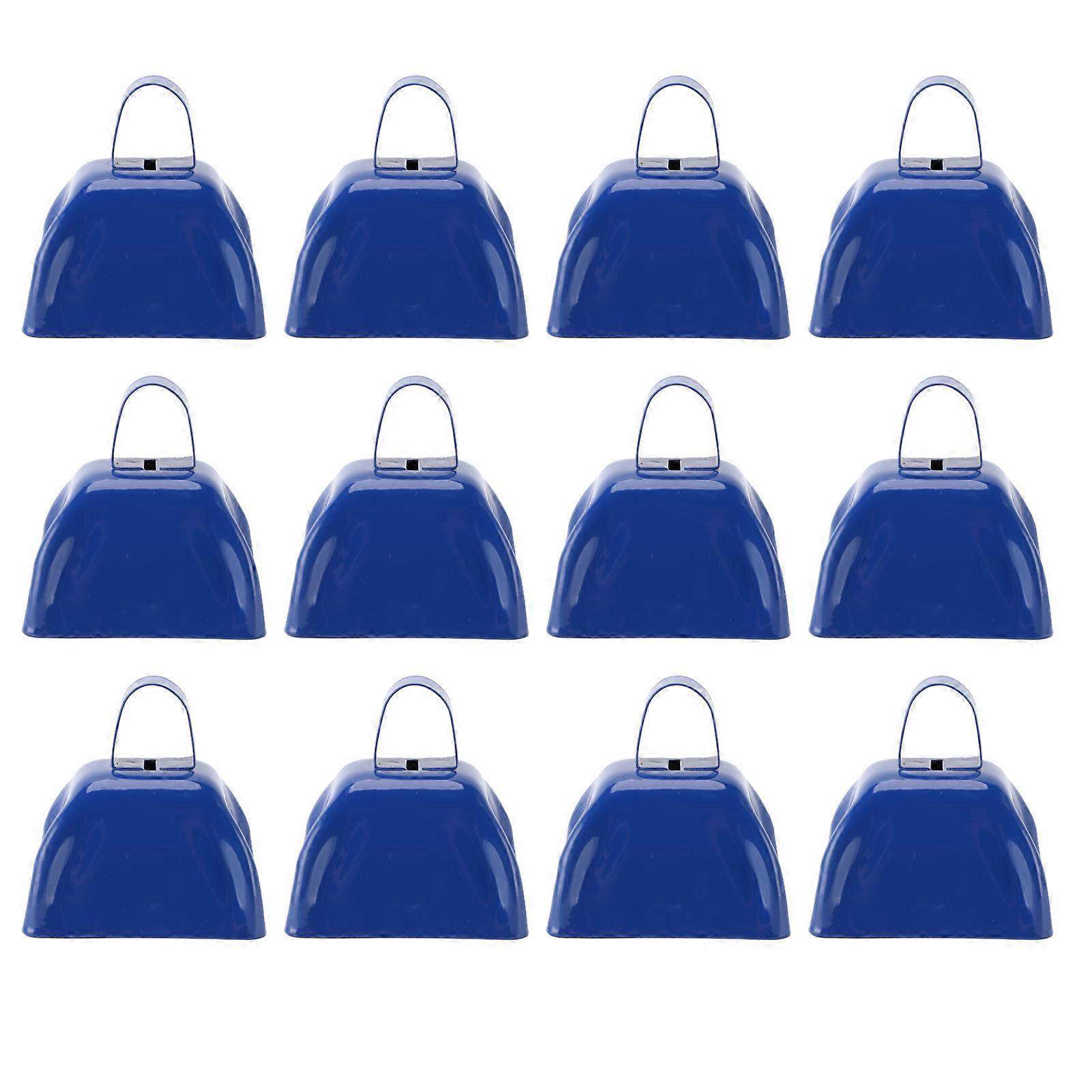 12 قطعة 3 بوصة معدنية زرقاء Cowbell Noisemaker مع مقبض لألعاب كرة القدم مهرجان الأحداث الرياضية