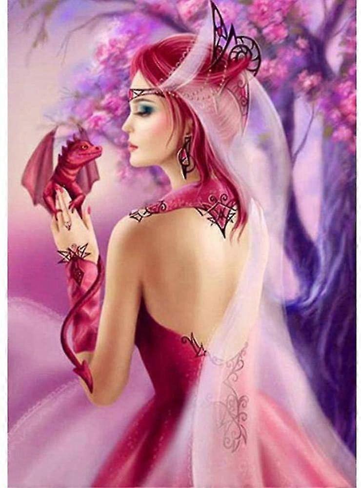 5D الماس مجموعات الرسم، الجنية الوردي والتنين، الحفر الكامل دي الماس الفن عبر غرزة الطلاء بالأرقام