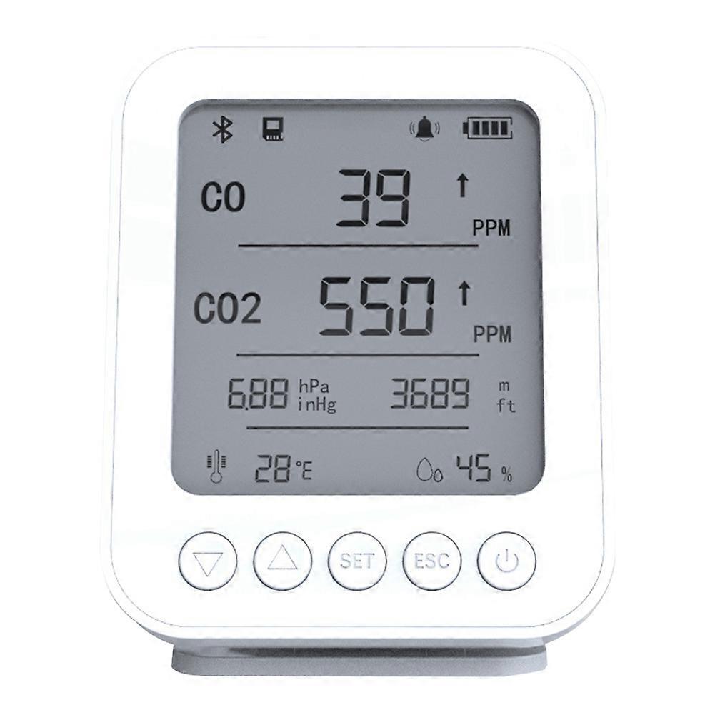 6 IN 1 Air Quality Monitor LCD Digital Gas Detector Vehicle CO CO2 Air Pressure Altitude Temp Humid