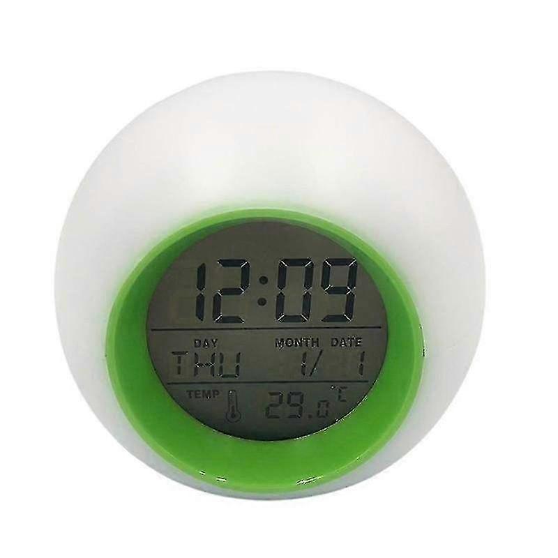 Creative Round Perpetual Calendar Colorful Light Alarm Clock Digital Plastic Outer Shell Alarm Clock For Bedrooms Travel (white Shell Green Ring Witho