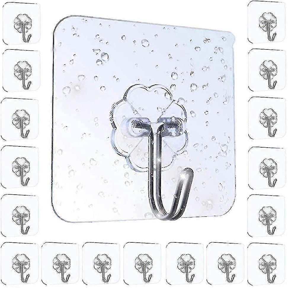 Adhesive Hooks Utility Hooks Kitchen Wall Hooks - 20 Pcs Transparent Seamless Hooks, Waterproof And Oilproof, Heavy Duty Self Adhesive Hooks For Kitch