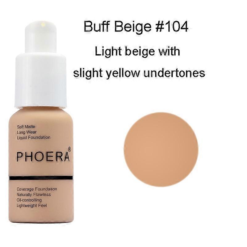 104 Buff Beige Phoera Foundation Makeup Base Cream Mineral Touch Whitening Concealer Soft Matte 30Ml