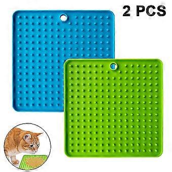 2 Pack Blue+greenpad For Dog Lick, Pet Mat Slow Feeders & Anxiety Relief, Perfect For Dog Food, Cat Food, Cat Treats, Yogurt, Or Peanut Butter