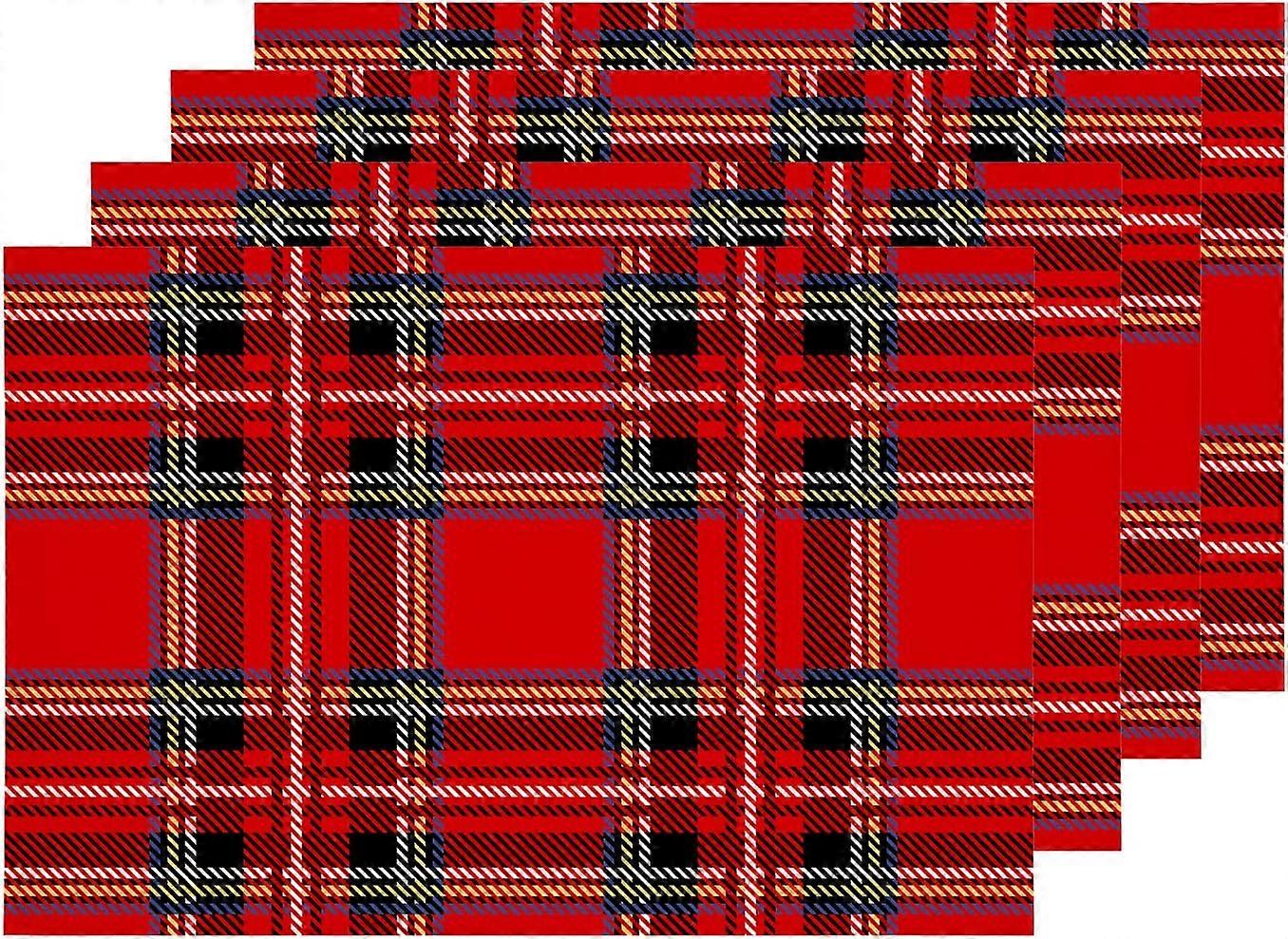 Tartan Plaid Texture Placemats, Royal Stewart Tartan Classic Red Table Mat Linen Burlap Washable Double-Deck Heat Insulation for Dining Table Kitchen
