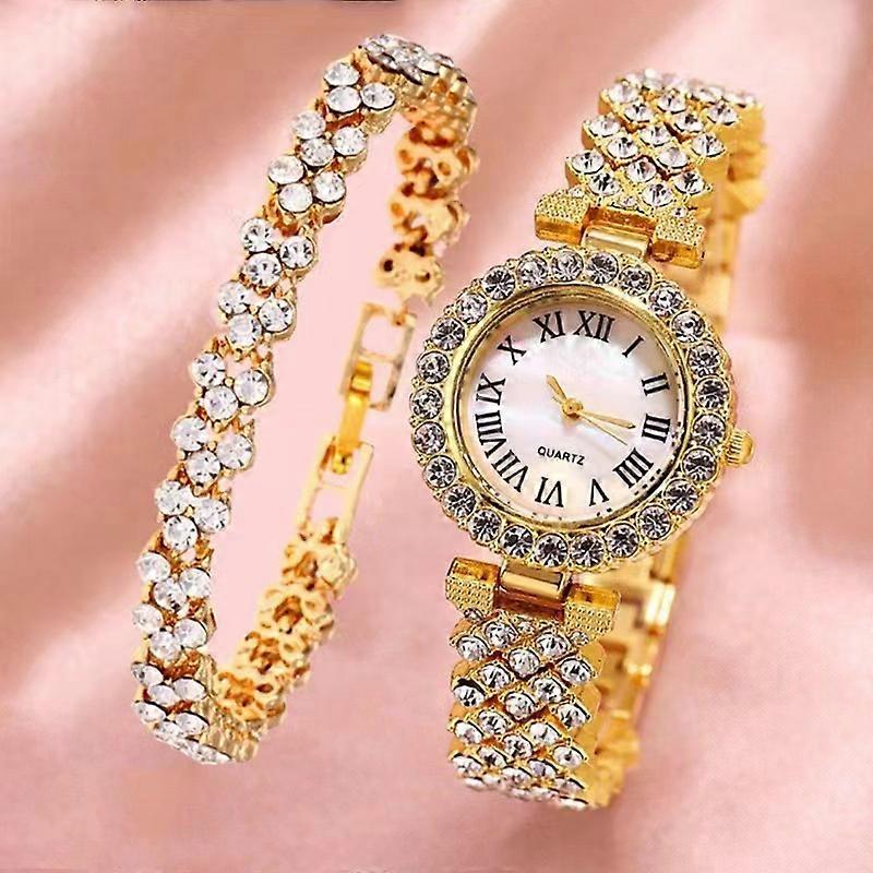 Gold, quartz watch women's watch set